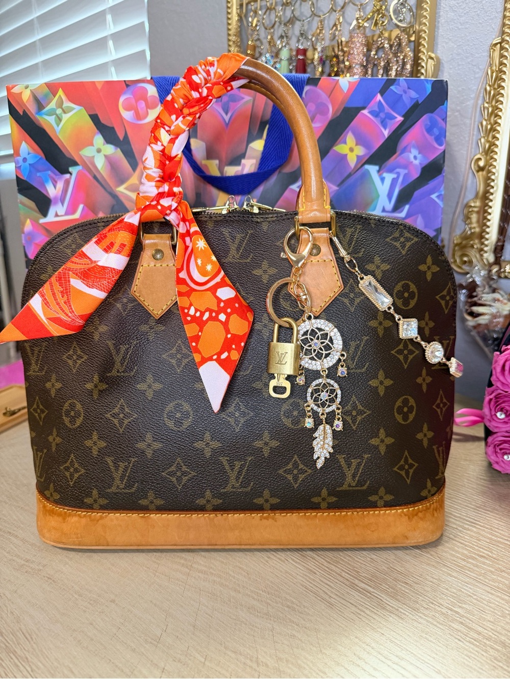 Louis Vuitton Brown Monogram Satchel with Tan Leather Trim